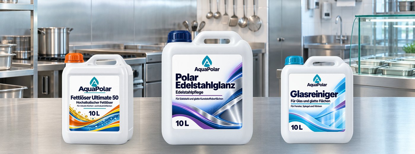 AquaPolar Fettl&ouml;ser, Edelstahlglanz und Glasreiniger f&uuml;r professionelle Gastronomiebetriebe